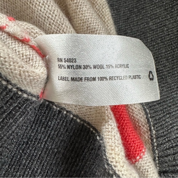 Gap Oatmeal Beige Wool Blend Orange Stripe Gray Colorblock V Neck Cardigan Sz M - Picture 11 of 11